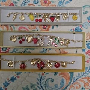 Gold Plated Bracelets Whit Charms, Bear,cherrys,lady Bugs .